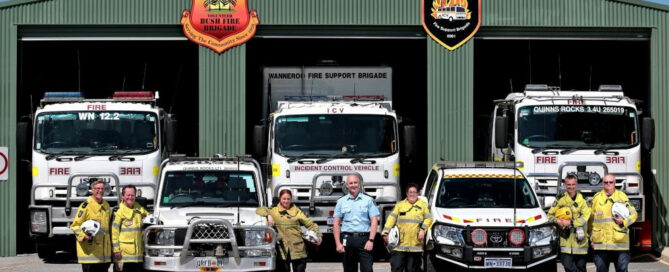 Wanneroo chief bush fire control officer Paul Postma (centre) with Quinns Rocks Bush Fire Brigade and Wanneroo Fire Support Brigade volunteers Bill Knijf, of Beldon, Ray York, of Sinagra, Tara Andrews, of Butler, Terri Walker, of Quinns Rocks, Todd Miliaresi, of Butler and Ron Clark, of Tapping. Pictures: David Baylis www.communitypix.com.au d496392