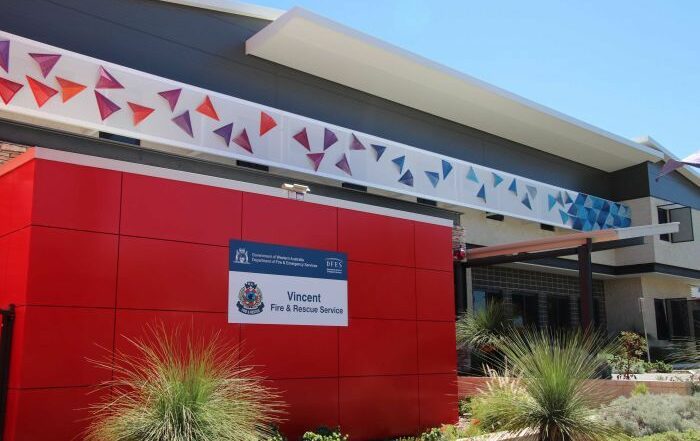 PHOTO: Vincent Fire Station's $51,500 art budget was funded by the WA's Emergency Services Levy. (ABC News: Rhiannon Shine)