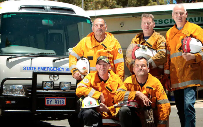 Harvey Shire volunteer firefighters Nick Madaffari, Robert Godfrey, Warwick Gunning, Jeremy Gunson and Paul Reynolds just got back from five days battling the Norsman blazes which have closed the Eyre Highway for a number of days. Credit: Shannon Verhagen