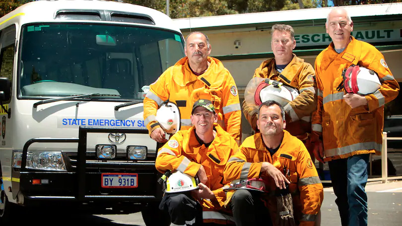 Harvey Shire volunteer firefighters Nick Madaffari, Robert Godfrey, Warwick Gunning, Jeremy Gunson and Paul Reynolds just got back from five days battling the Norsman blazes which have closed the Eyre Highway for a number of days. Credit: Shannon Verhagen