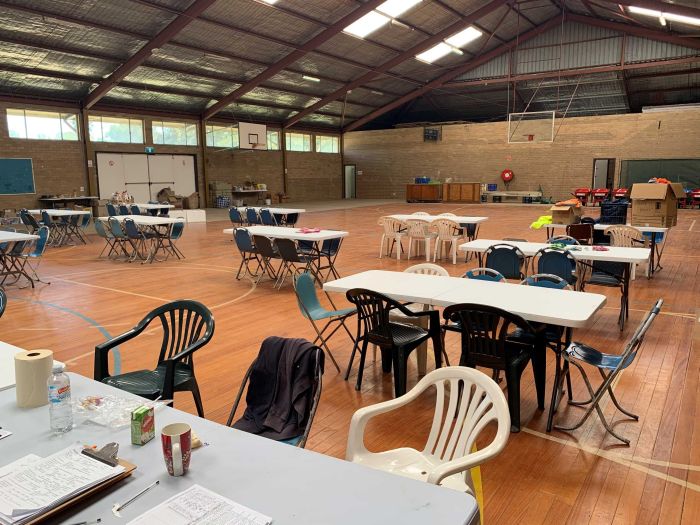 The camp has set up base inside the basketball stadium at the Tumbarumba showgrounds. (ABC Rural: Cara Jeffery)