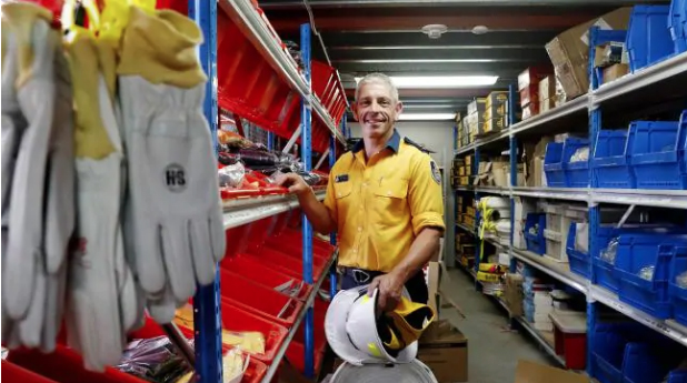 Rural Fire Service Shoalhaven district manager Mark Williams in the supply room at Nowra on the NSW south coast. Picture: Nikki Short