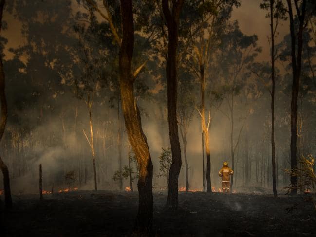 A loan Australian rural firefighter observes the damage caused by bushfires in Queensland. Source: Supplied