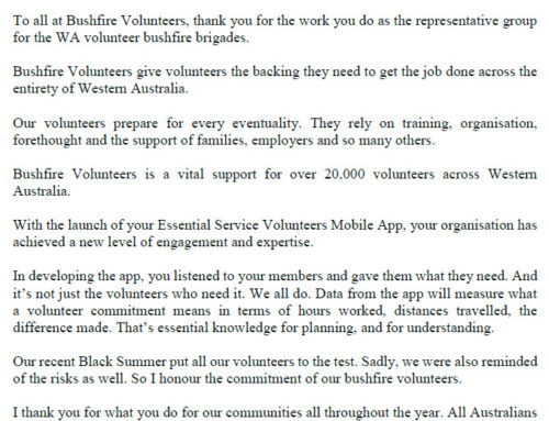 Support from Prime Minister Scott Morrison for our mobile App – ESVolunteers.org.au
