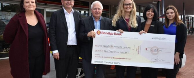 The Mail's sales manager Mandy Gibson, Bendigo Bank rep David Johnston, Volunteer Fire and Rescue Service rep Rob Papalia, Bendigo Bank rep Malin Selemark, Acton marketing manager Sarah Staphorst and C&R Settlements rep Shanae Dudarec.