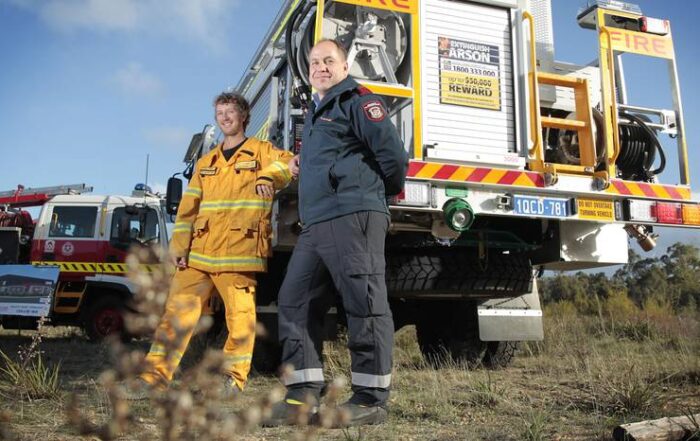 Collie-Preston firefighter Alex Price and Collie Volunteer Fire and Rescue Captain Shane Hickson at the site for the new manufacturing facility. Credit: Shannon Verhagen/Shannon Verhagen