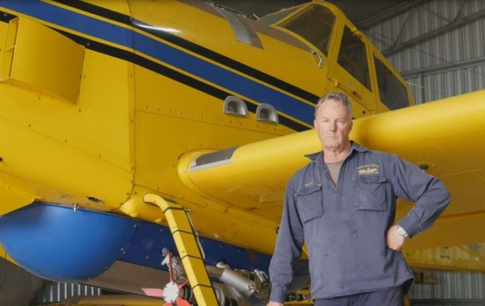 Scott Mackie and his water bomber plane, which are not contracted to fly around Esperance.(ABC Esperance: Emily Smith)