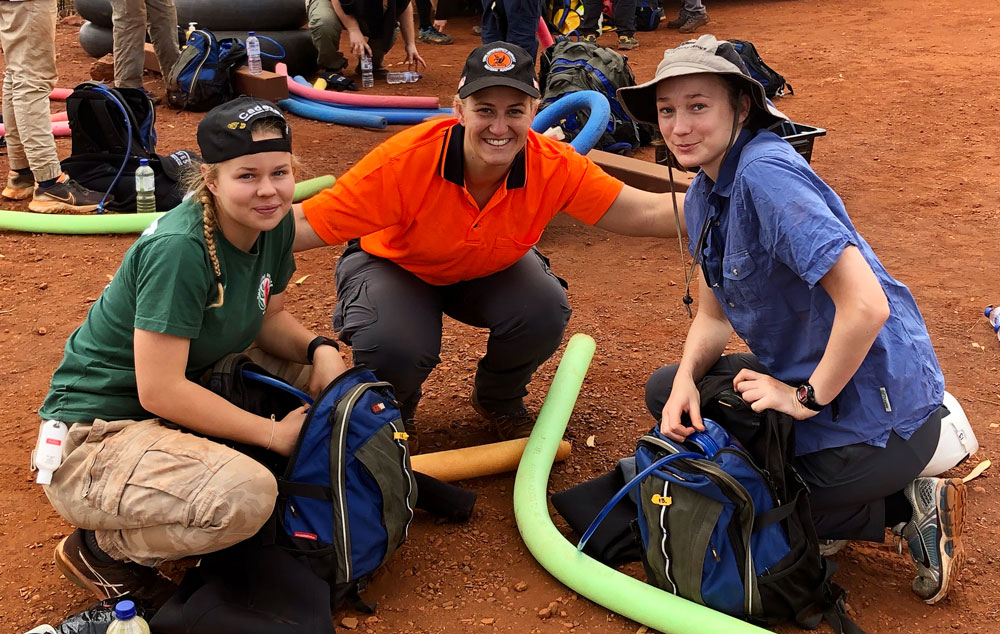 2020 WA Cadet Leadership Camp - L-R Mollie Wallace – Dwellingup BFB, Annette Wilson – Tom Price SES (Instructor), Morghan Sattler – Coolup BFB