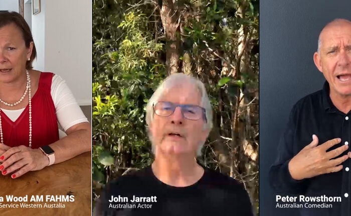 Actor John Jarratt, Comedian Peter Rowsthorn and Surgeon Fiona Woods launching #BVSGotYourBack Bushfire Volunteers campaign on #IVD2020