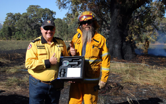 Bushfire Volunteers President Dave Gossage delivering a FLIR Tic to the Balingup Brigade courtesy of the Western Power grants scheme 5/12/2020
