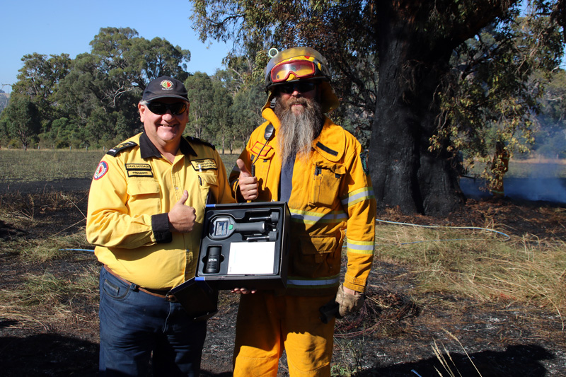 Bushfire Volunteers President Dave Gossage delivering a FLIR Tic to the Balingup Brigade courtesy of the Western Power grants scheme 5/12/2020