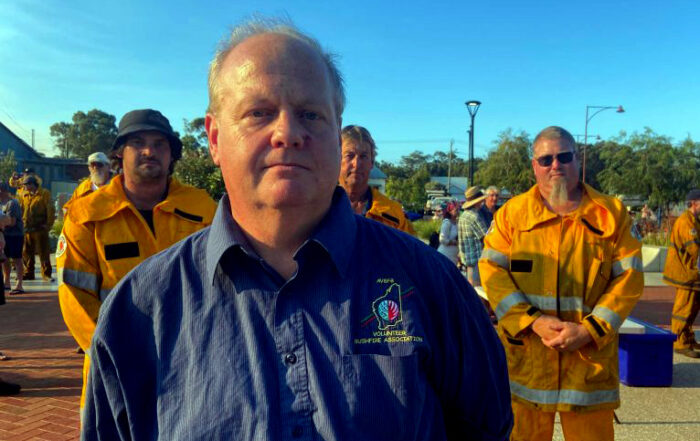 Darren Brown joined other firefighters protesting outside the council meeting.(ABC South West WA: Georgia Loney)