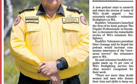 Bushfire Volunteers President Dave Gossage AFSM in The Countryman newspaper re Unpaid Professionals podcast