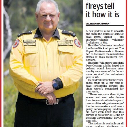 Bushfire Volunteers President Dave Gossage AFSM in The Countryman newspaper re Unpaid Professionals podcast