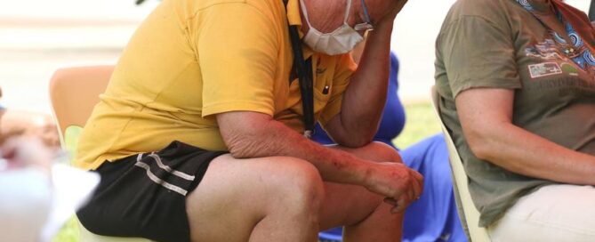 Fire victims at Brown Park Community Centre in Swan View during a community meeting. Credit: Justin Benson-Cooper/The West Australian