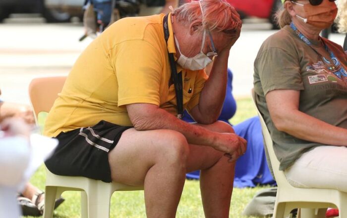 Fire victims at Brown Park Community Centre in Swan View during a community meeting. Credit: Justin Benson-Cooper/The West Australian