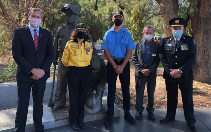 International Firefighters Day 2021 Memorial Perth Western Australia Bushfire Volunteers' Lorraine Webster, Rhys McDonald, Minister Reece Whitby MLA, John Mangini, FES Commissioner Darren Klemm